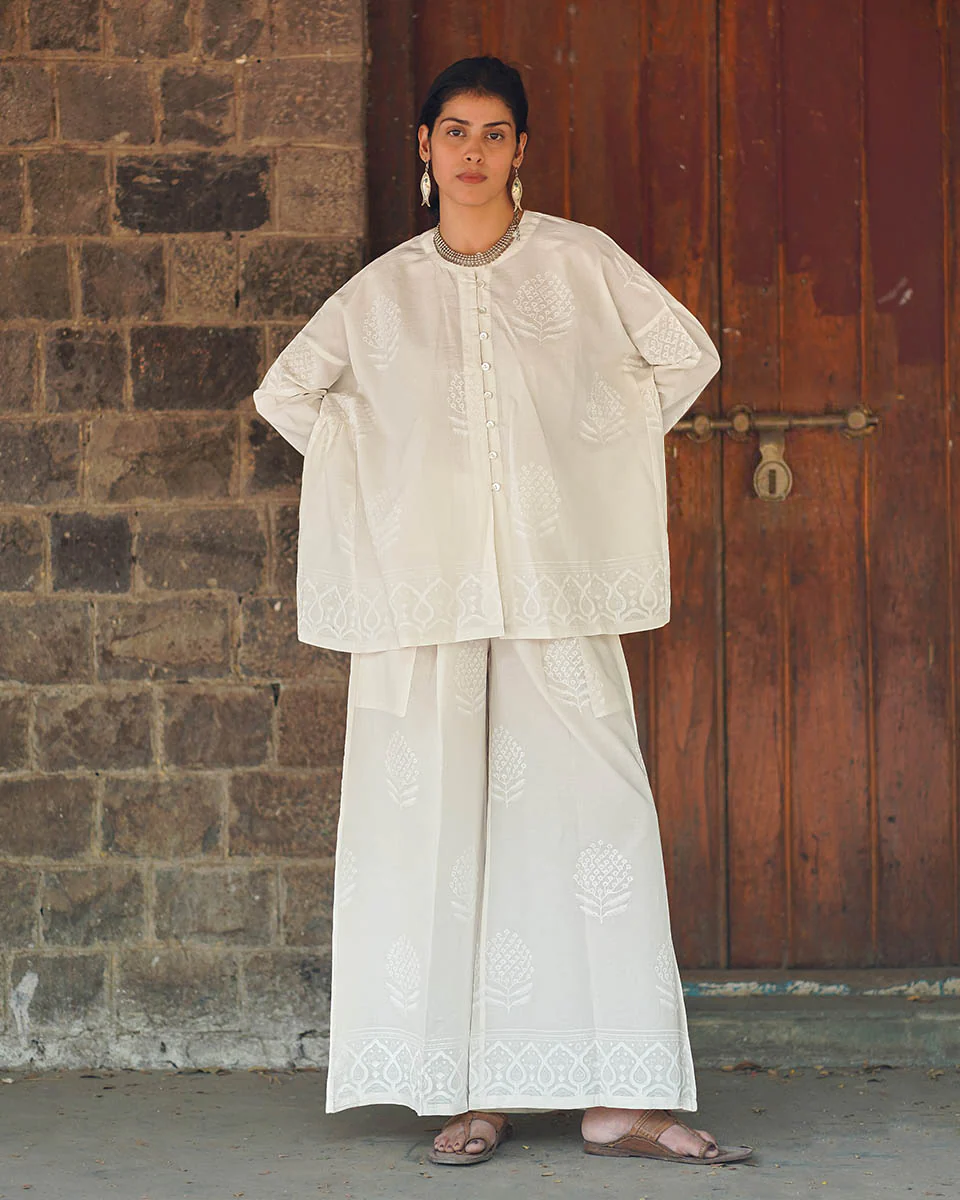 Coconut Frost Ivory Block Printed Pants - SFD - Image 4
