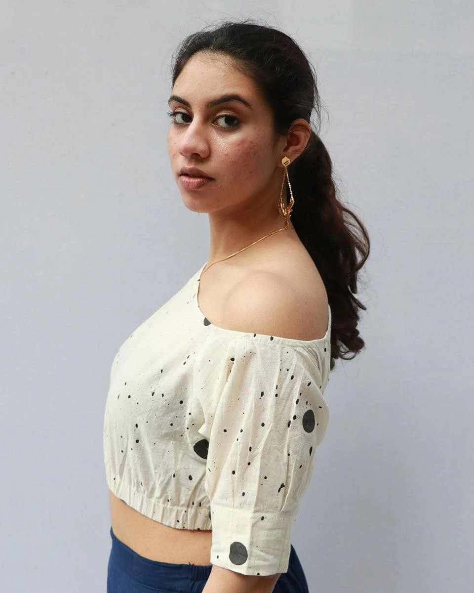 Grace Hand Block-Printed Cotton Blouse - Polka - Image 4