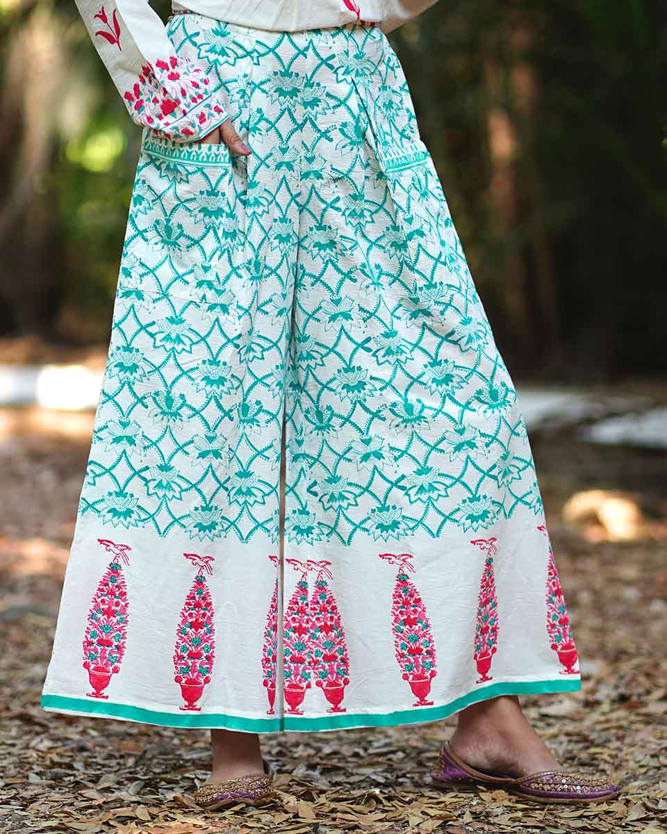 Cosmosâ€™ Call Teal Green Block Printed Pants - MMG - Image 2