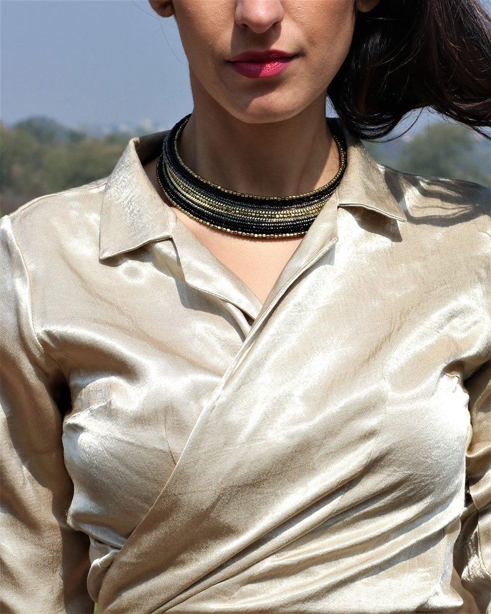 Cream Mashru Silk Wrap Crop Top Blouse - Image 2