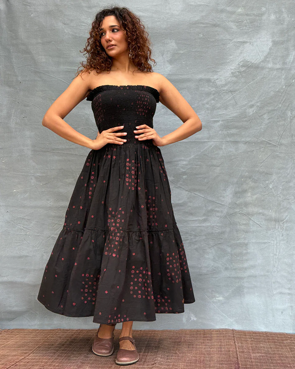 Crimson Earthrise Blockprinted Cotton Dress - Image 6