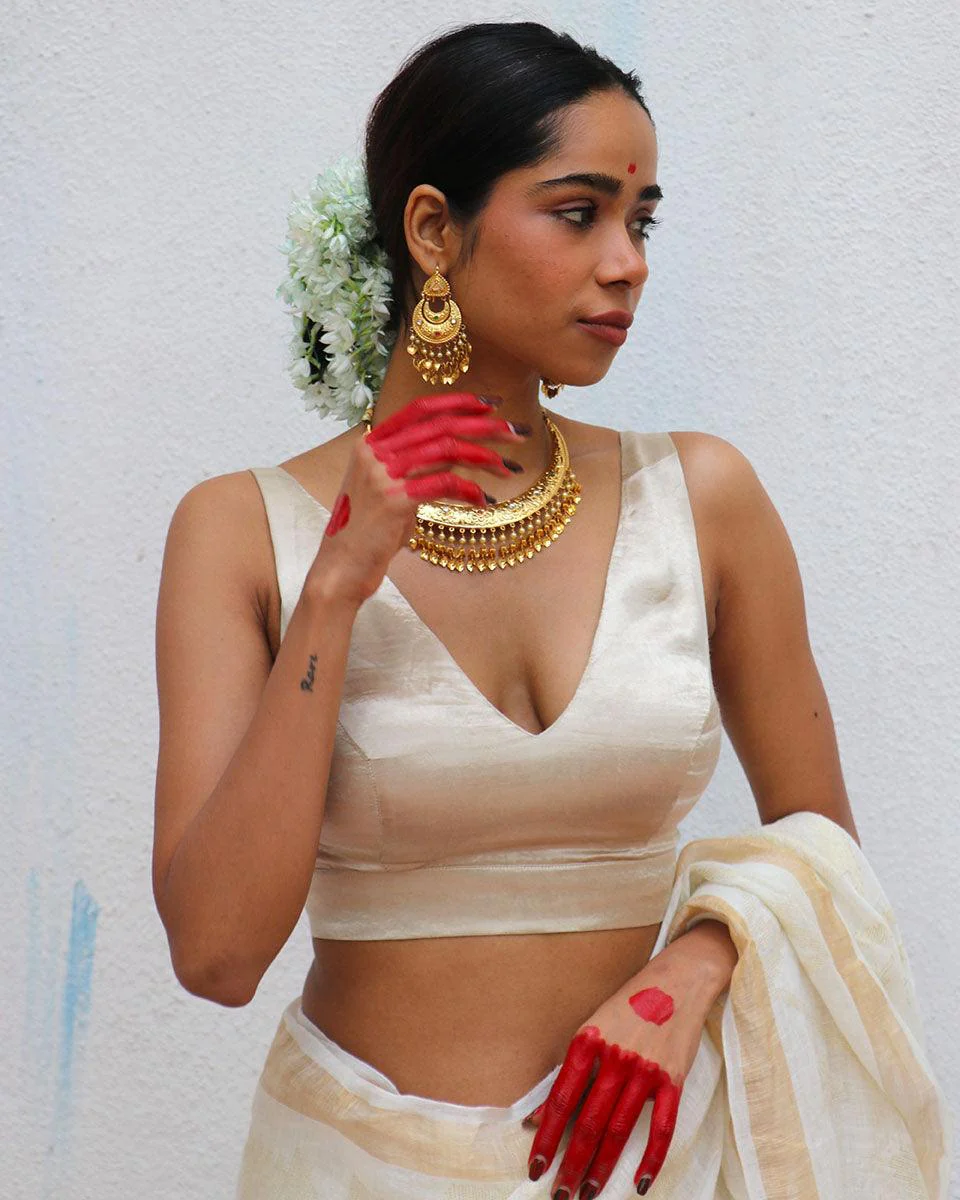 Daphne Cream Mashru Silk Blouse - Image 2