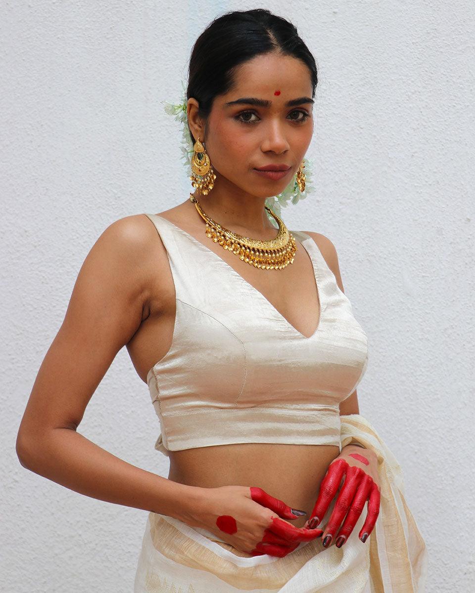 Daphne Cream Mashru Silk Blouse - Image 3