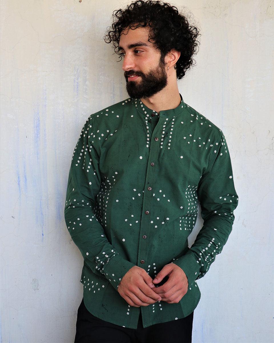 Deep Sea Green Dots Blockprinted Men'S Shirt - Image 2