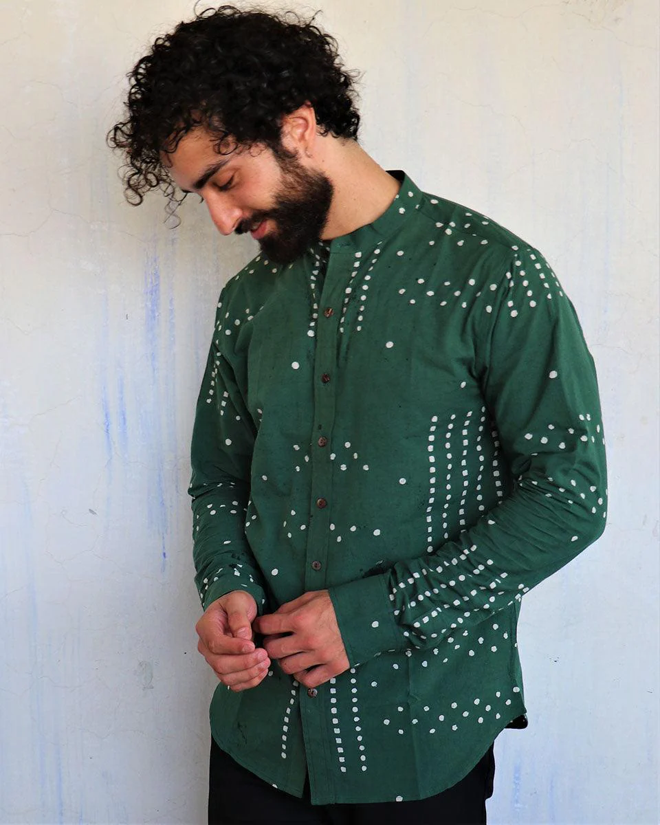 Deep Sea Green Dots Blockprinted Men'S Shirt - Image 5