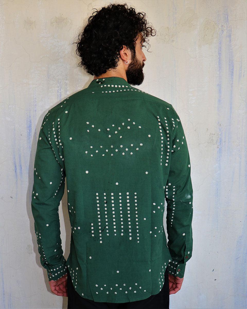 Deep Sea Green Dots Blockprinted Men'S Shirt - Image 6