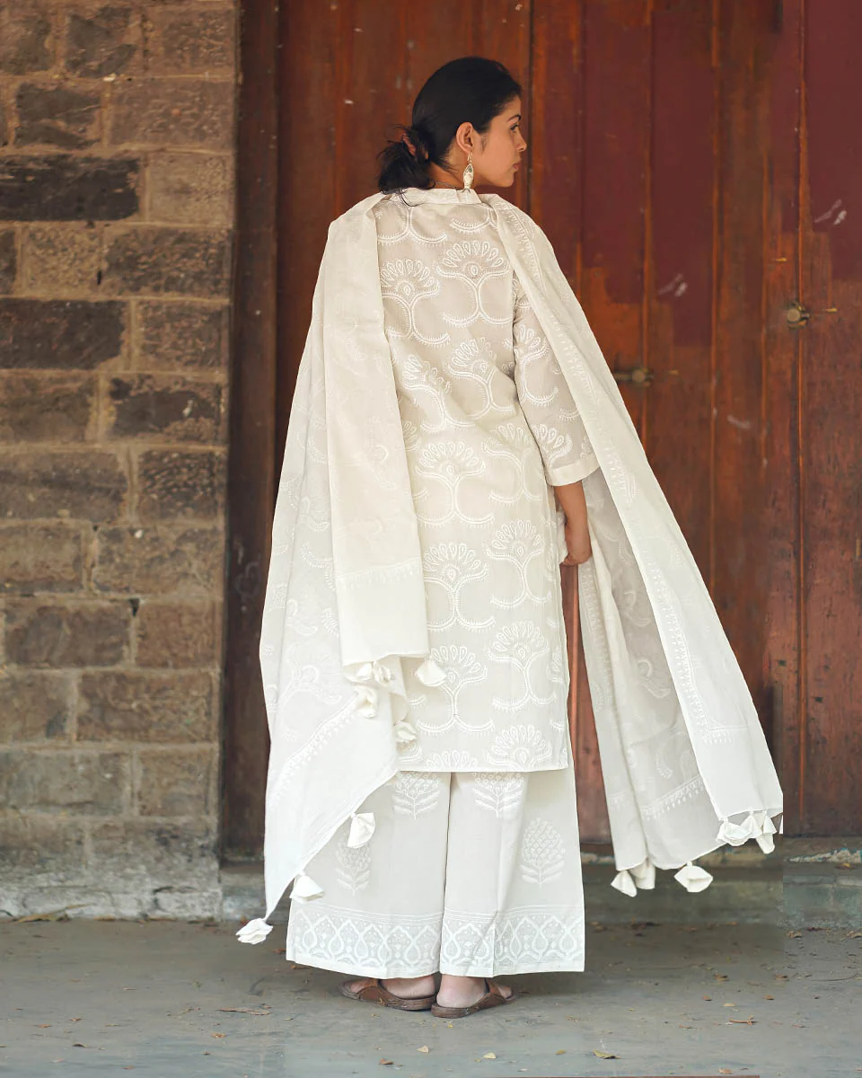 Desert Milk Ivory Block Printed Dupatta - SFD - Image 2