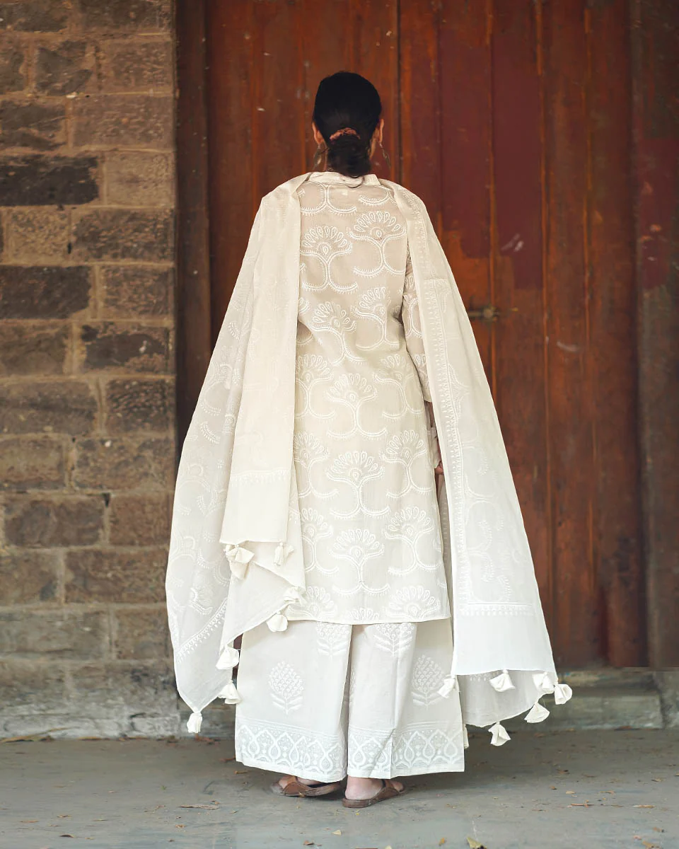 Desert Milk Ivory Block Printed Dupatta - SFD - Image 4