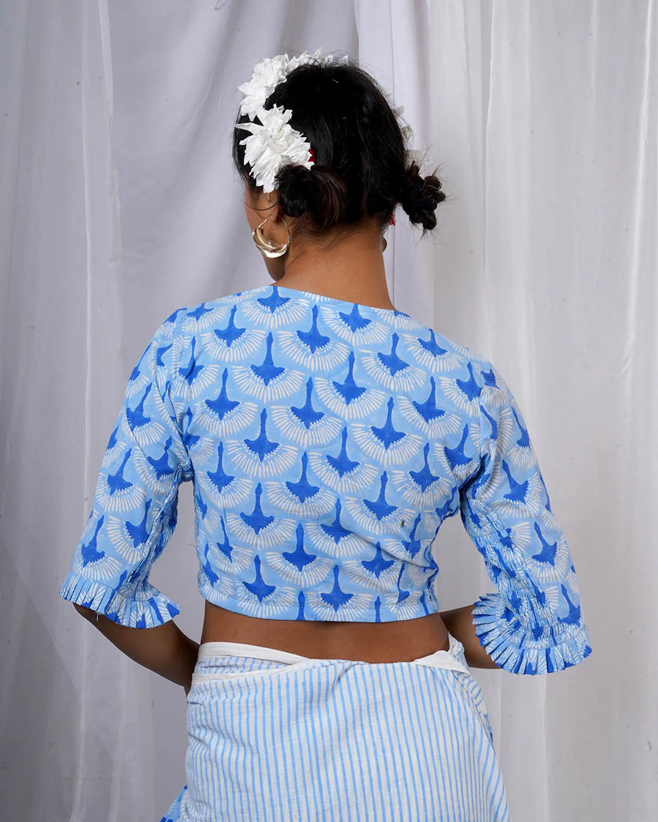 Diti Blue Hand Block Printed Blouse-BAD - Image 7