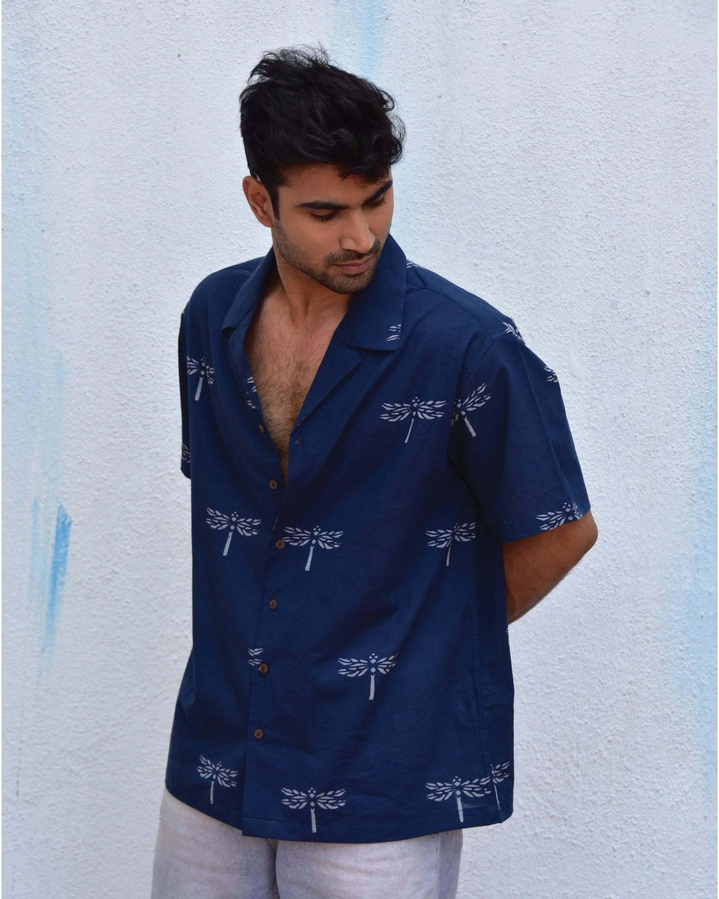 Dragonfly In Blue Handblockprinted Pure Cotton Shirt - Image 5