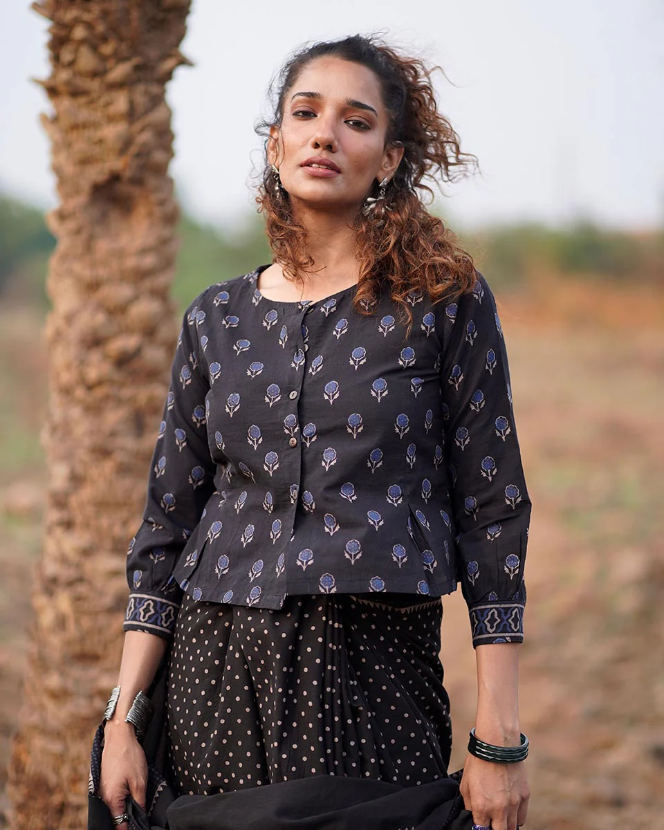 Dreamweaver Blockprinted Cotton Blouse-WWB - Image 2