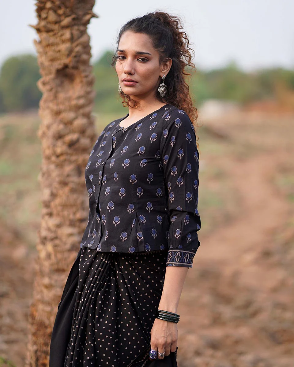 Dreamweaver Blockprinted Cotton Blouse-WWB - Image 4