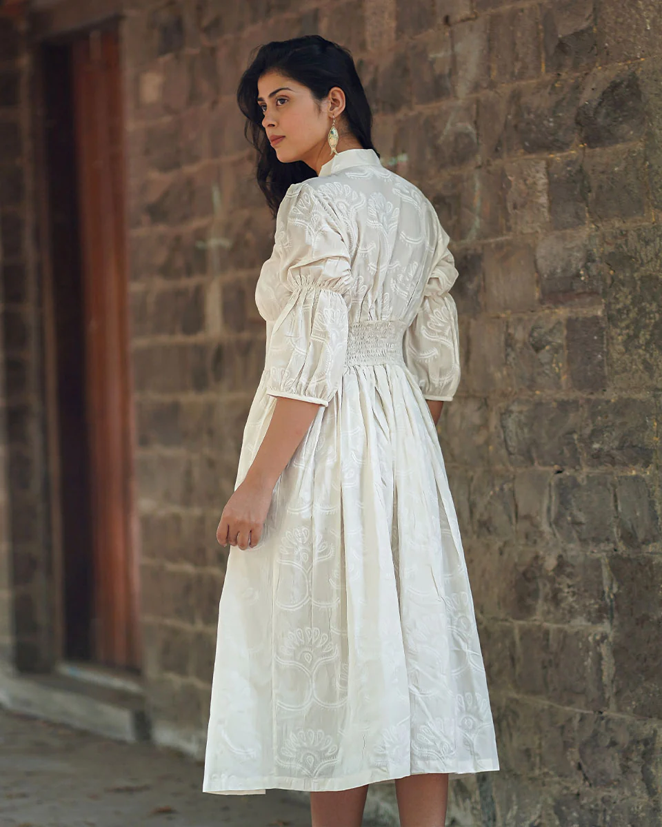 Dried Magnolia Ivory Block Printed Dress - SFD - Image 6