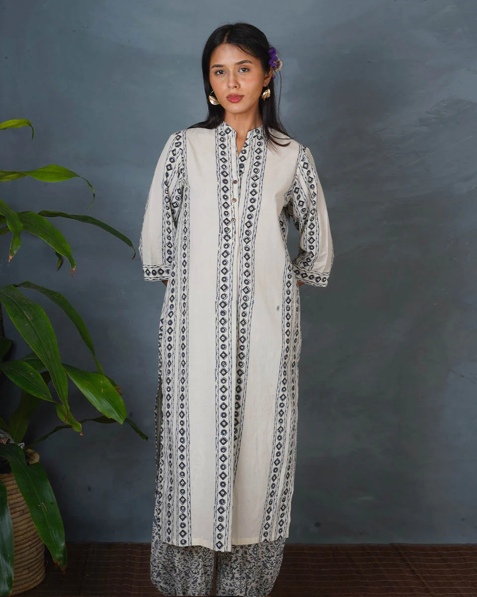 Echo Dusk Ivory Block Printed Kurti - BMS