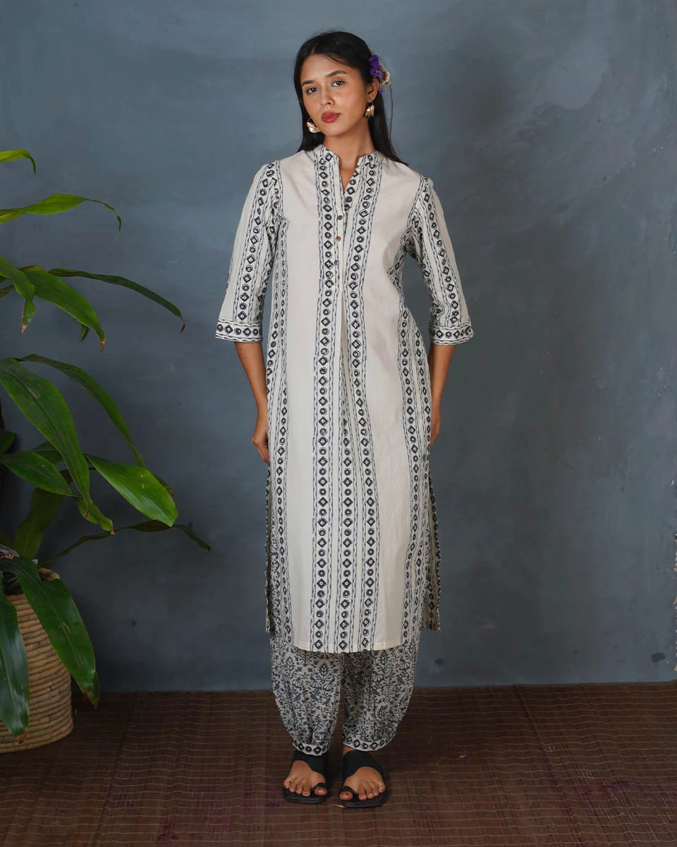 Echo Dusk Ivory Block Printed Kurti - BMS - Image 2