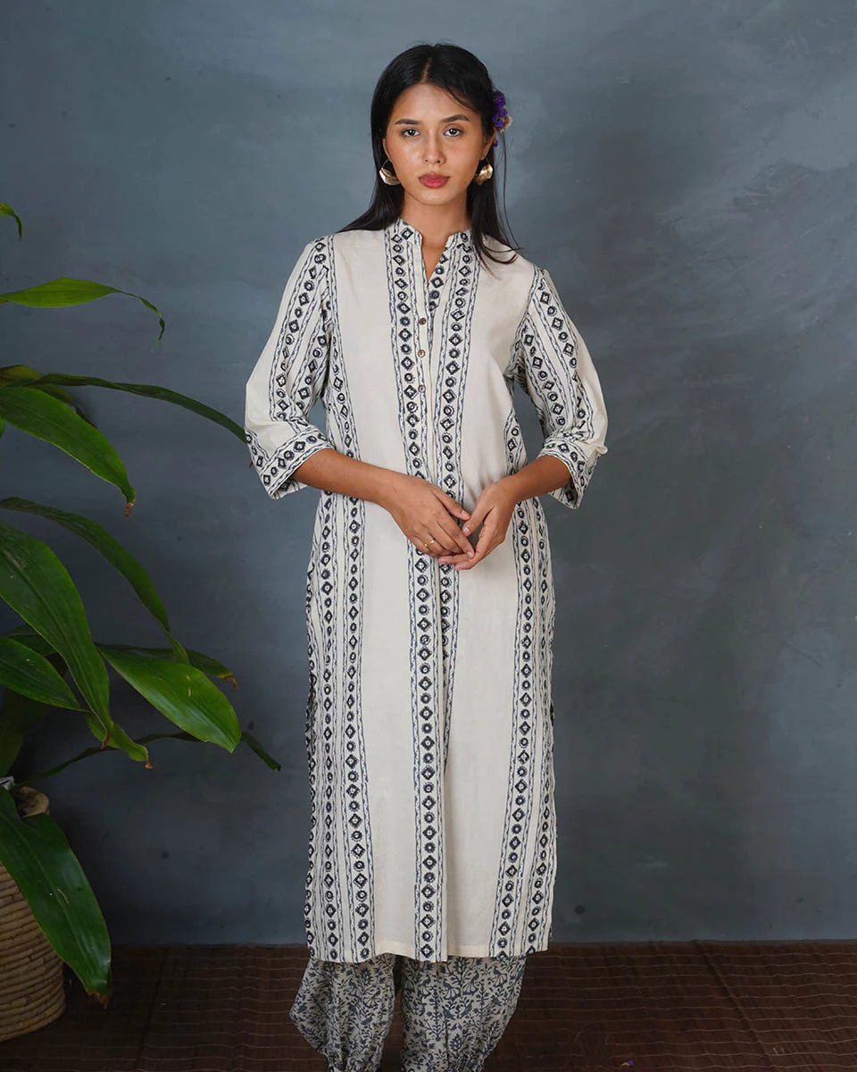 Echo Dusk Ivory Block Printed Kurti - BMS - Image 8