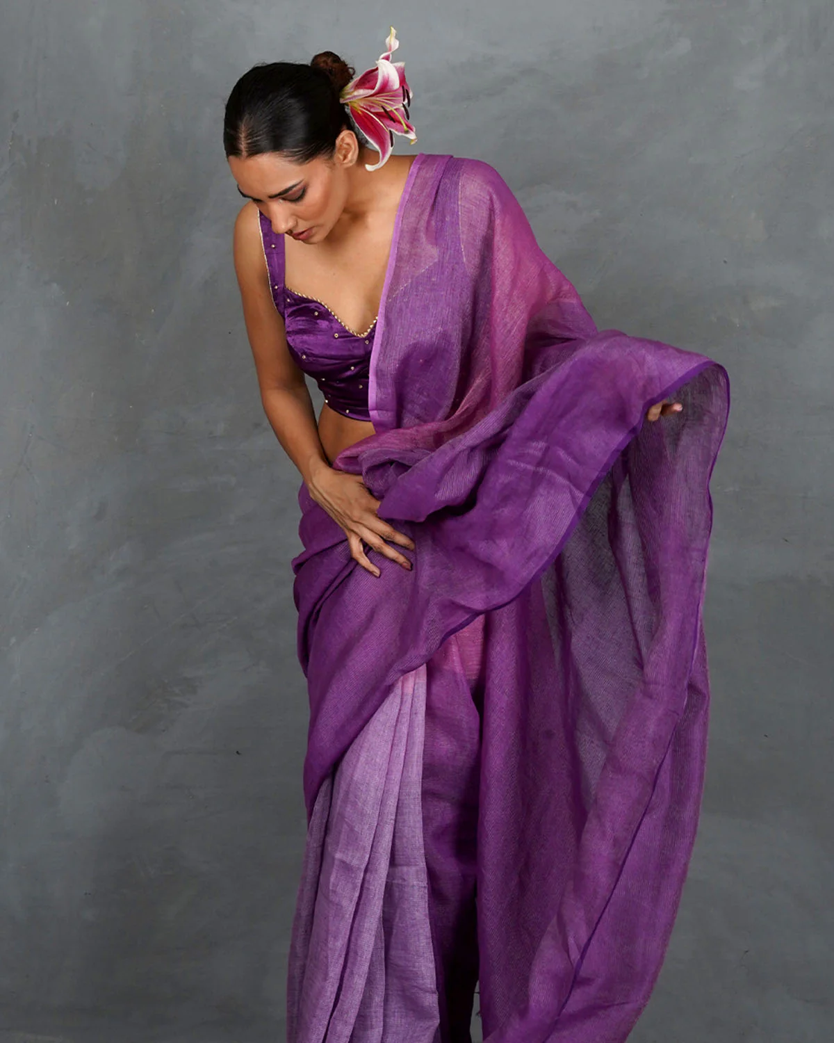 Embrace Glow Purple Handwoven Linen Saree - TARA - Image 8