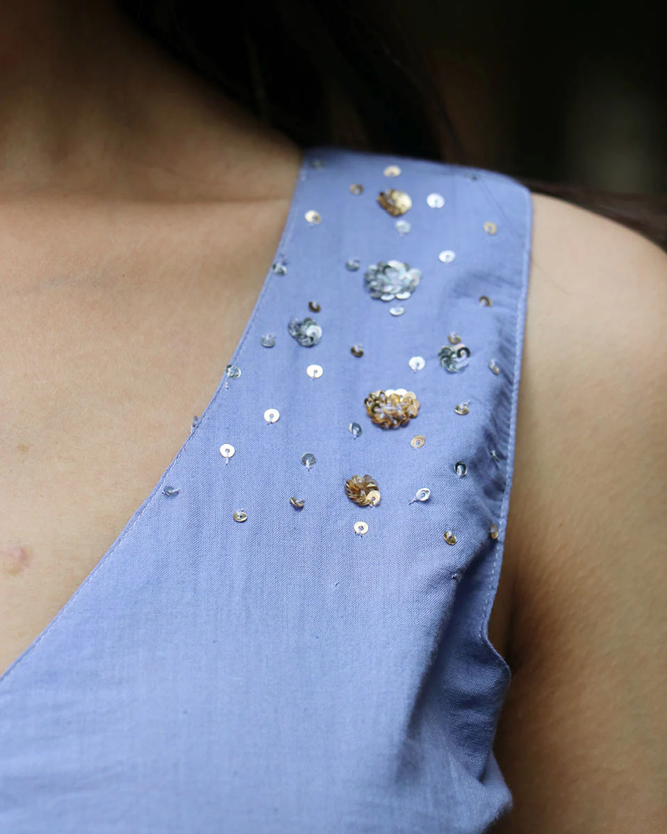 Evening Blue Mulmul Cotton Blouse - Jugnoo - Image 3