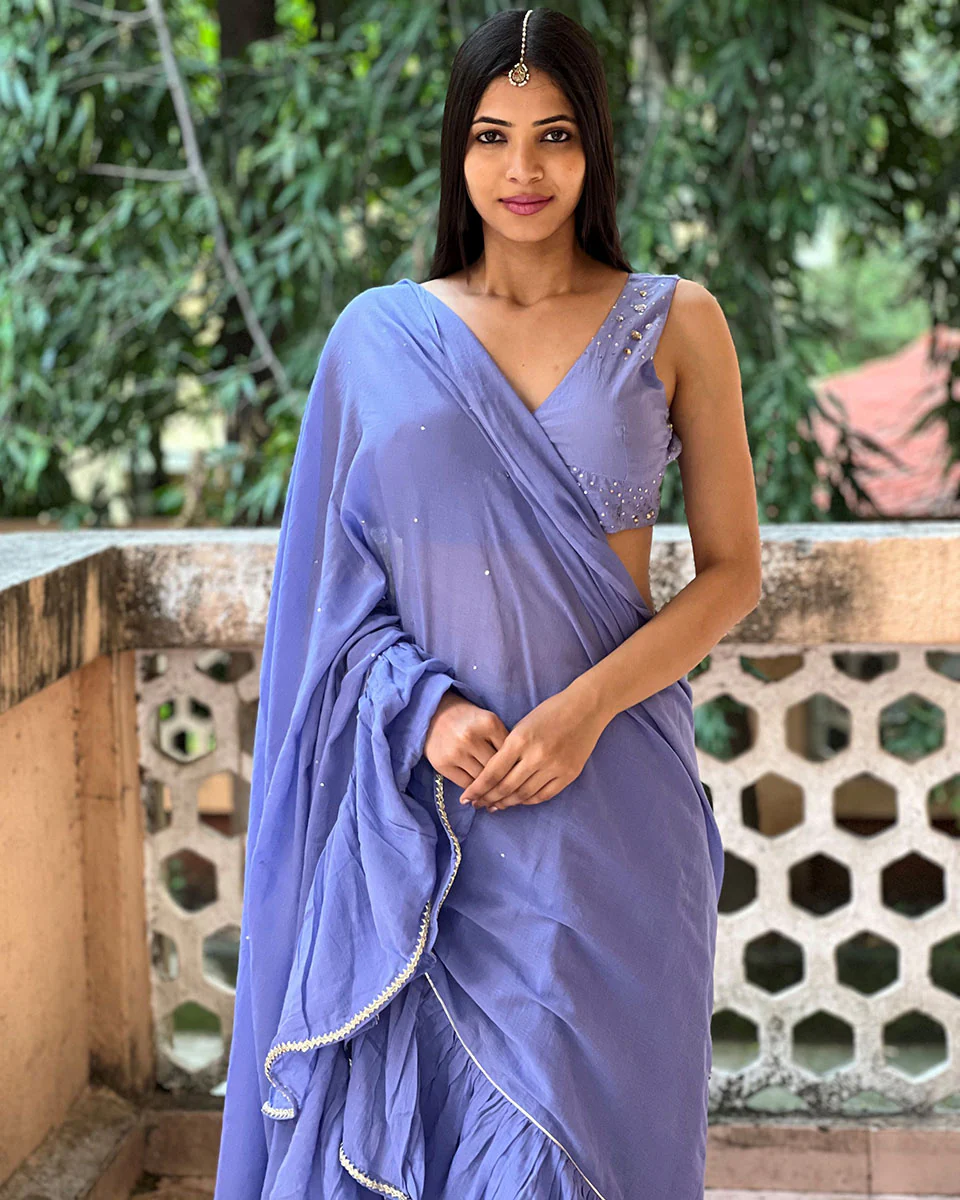 Evening Blue Mulmul Cotton Blouse - Jugnoo - Image 5