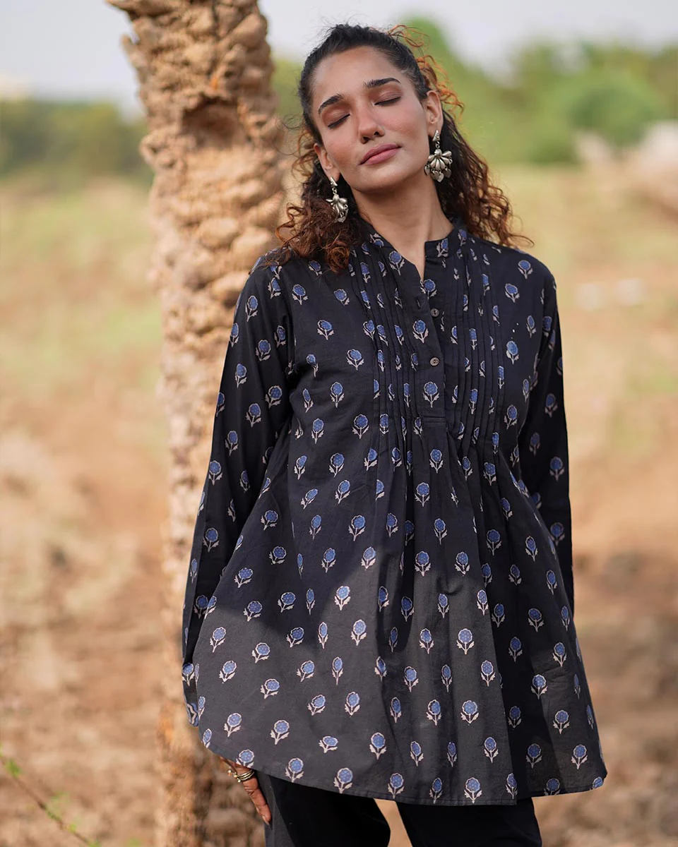 Falling Starlight Blockprinted Cotton Top-WWB - Image 2