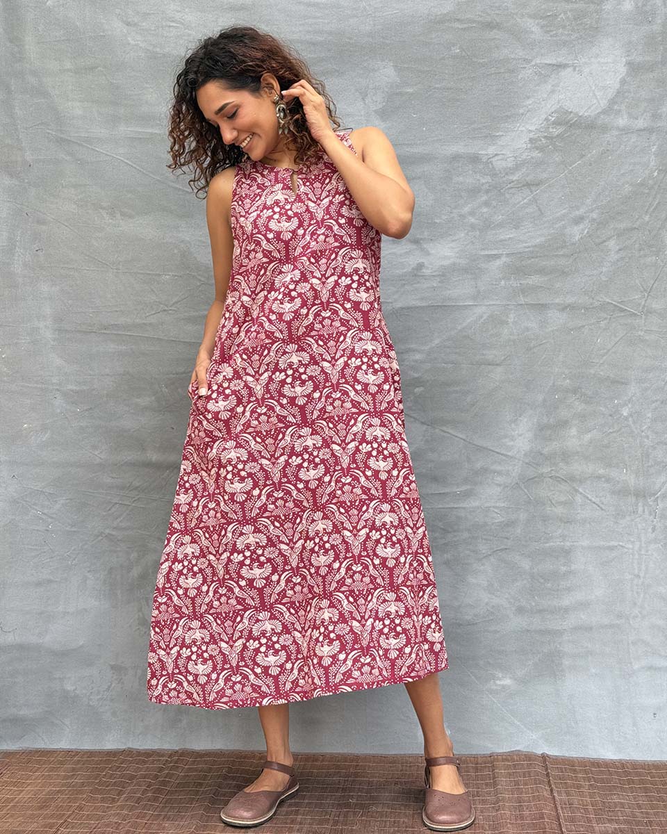 Feathered Grace Block printed Cotton Dress - Image 9