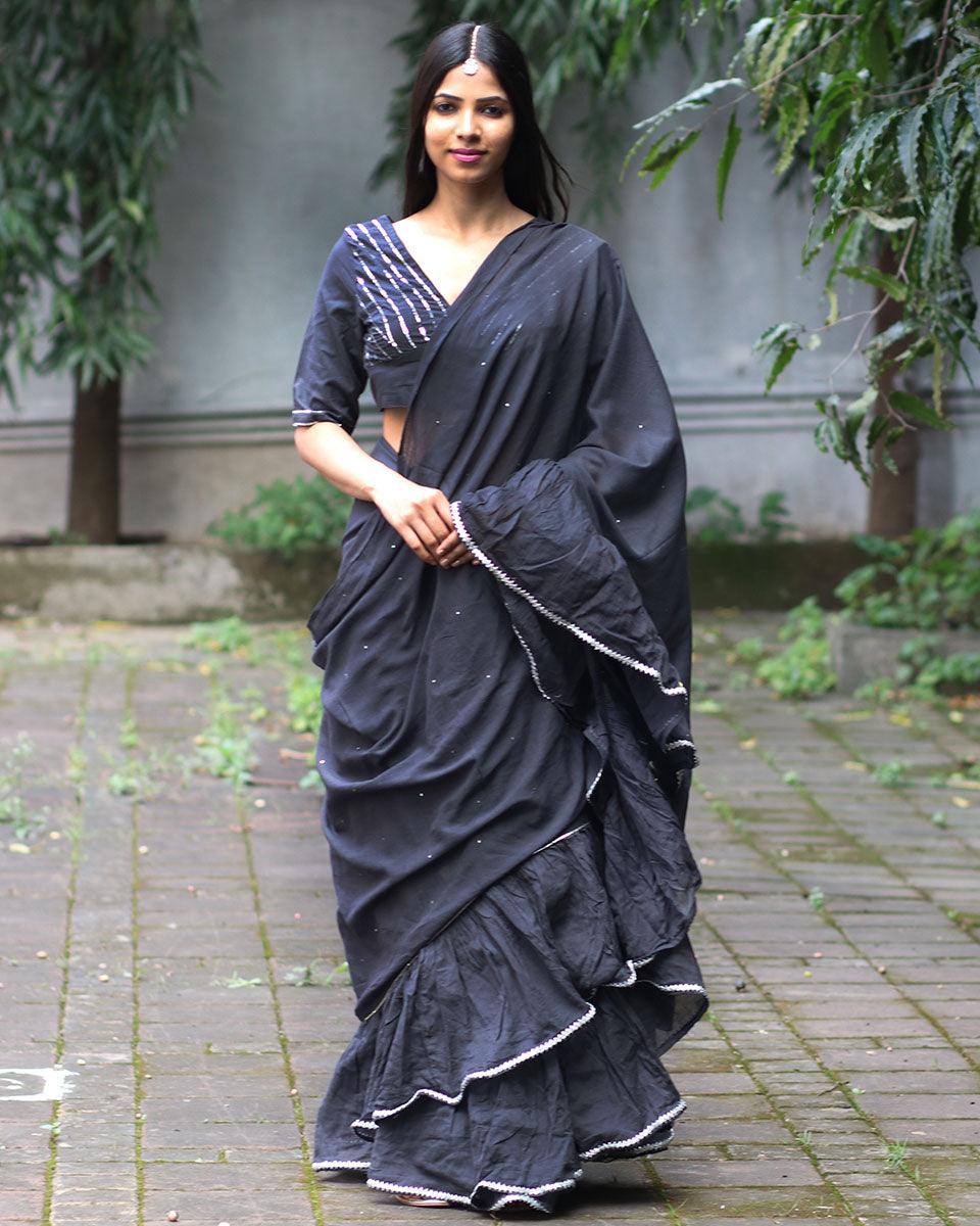 Firefly Charcoal Grey Mulmul Cotton Blouse - Jugnoo - Image 4
