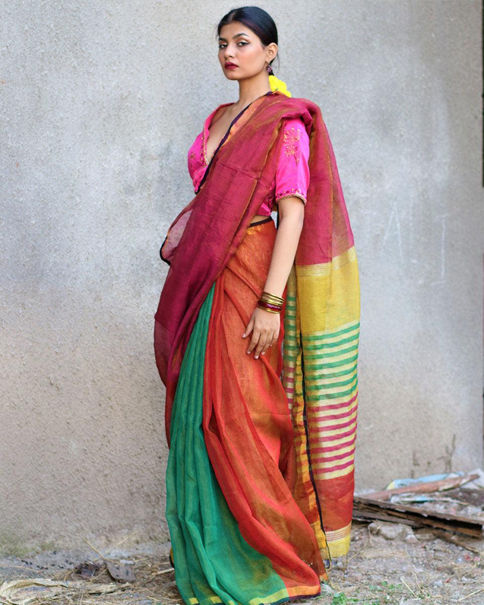 Fitoor Handwoven Linen Zari Saree - Gazala - Image 6