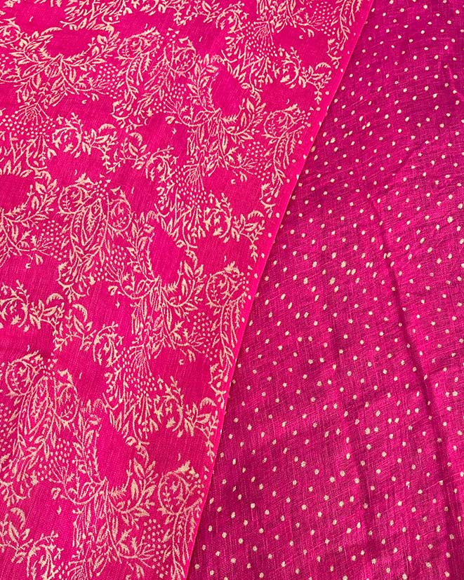 Fiza Pink Handblock Linen Saree - TARA - Image 10