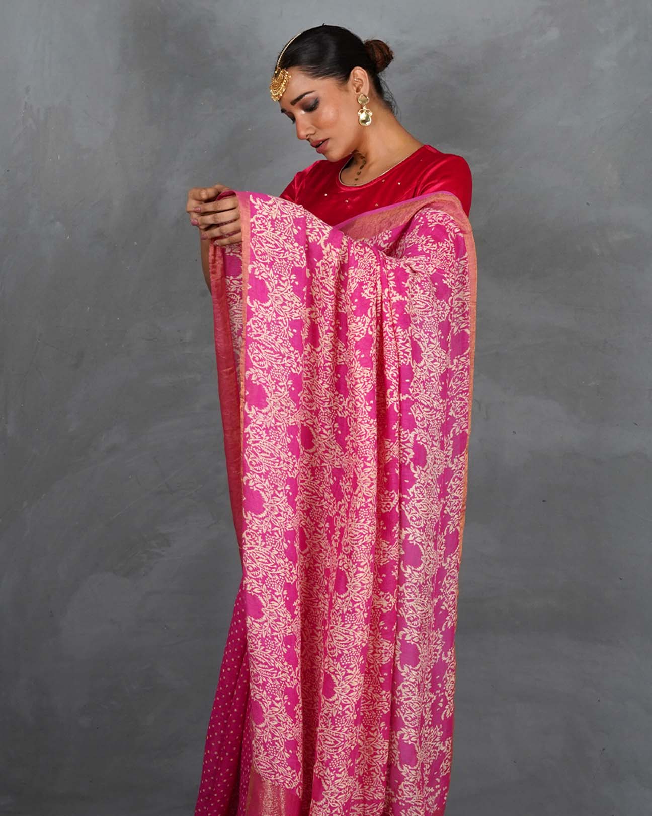 Fiza Pink Handblock Linen Saree - TARA - Image 8