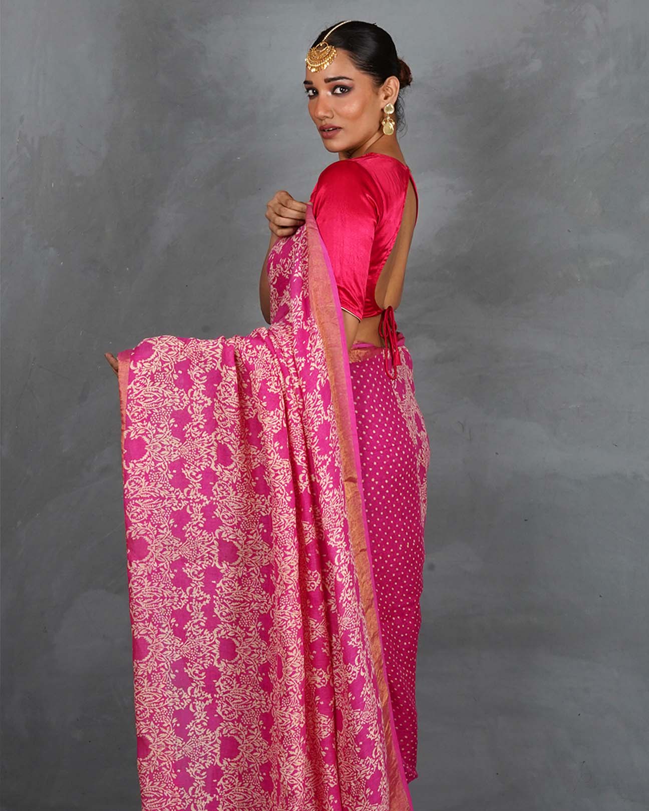 Fiza Pink Handblock Linen Saree - TARA - Image 9