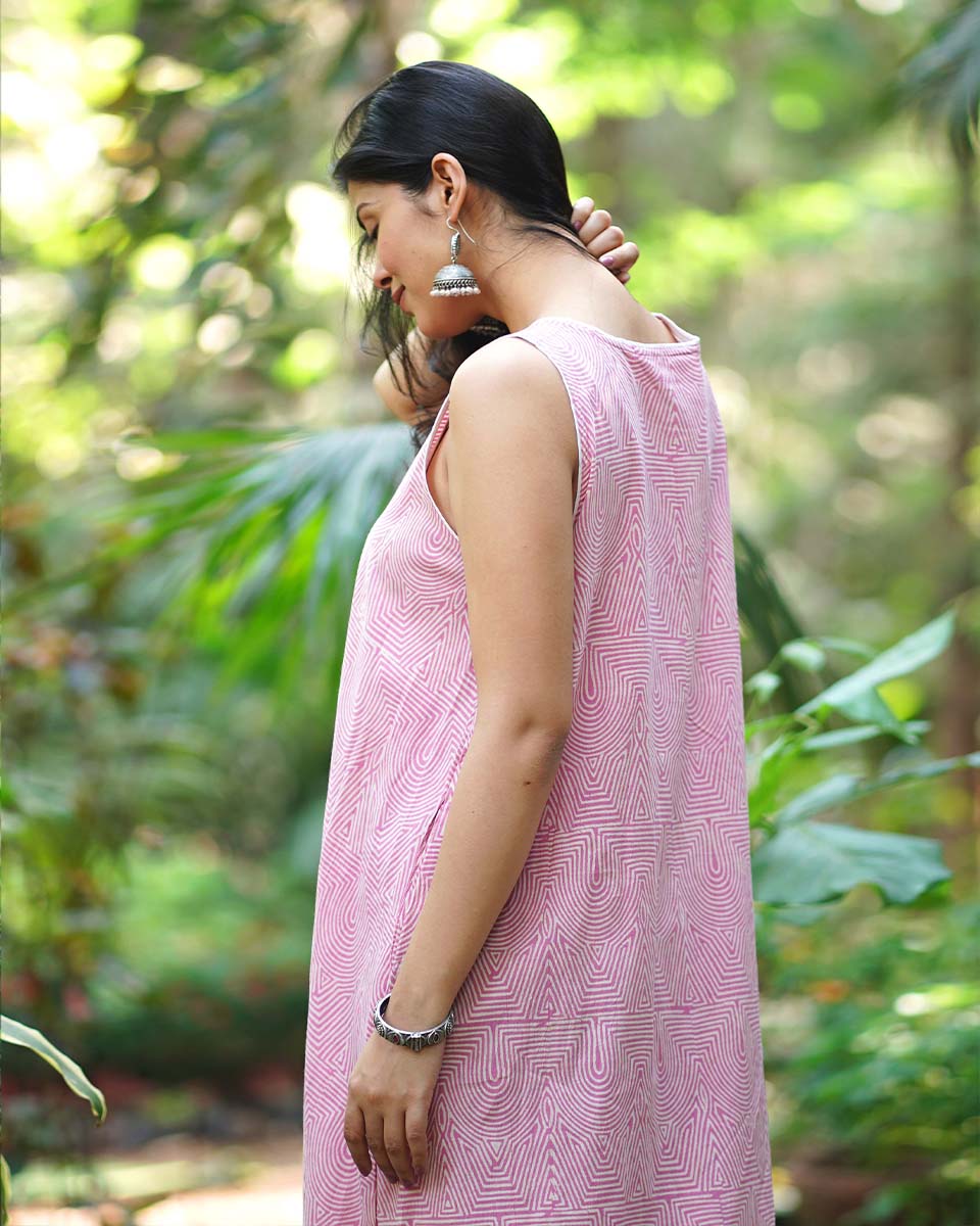 Flirting with Forget-Me-Notâ€™s Blush Pink Block Printed Dress - MMG - Image 5