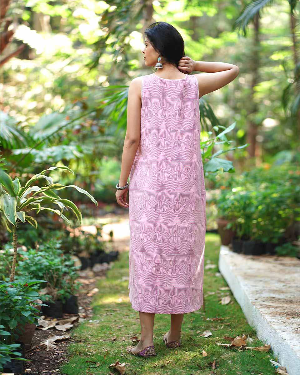 Flirting with Forget-Me-Notâ€™s Blush Pink Block Printed Dress - MMG - Image 6