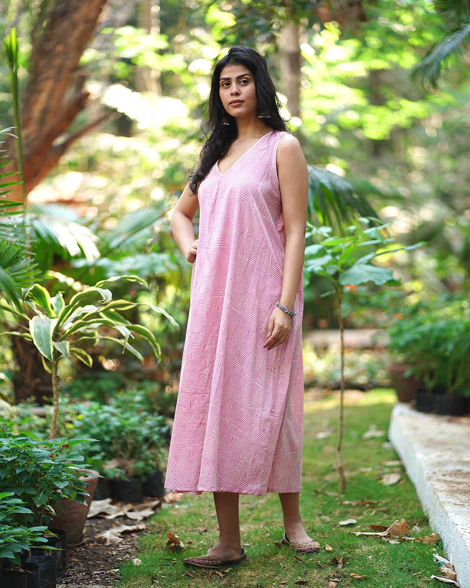 Flirting with Forget-Me-Notâ€™s Blush Pink Block Printed Dress - MMG - Image 7