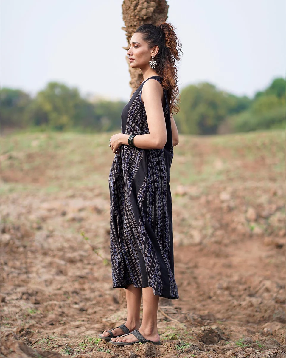 Floating Poems Blockprinted Cotton Dress-WWB - Image 10