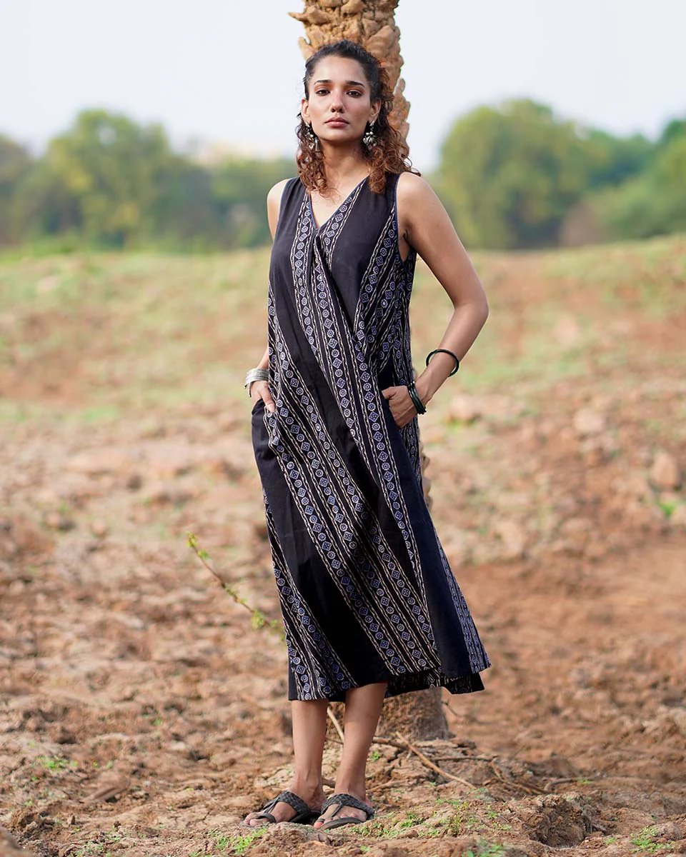 Floating Poems Blockprinted Cotton Dress-WWB - Image 5