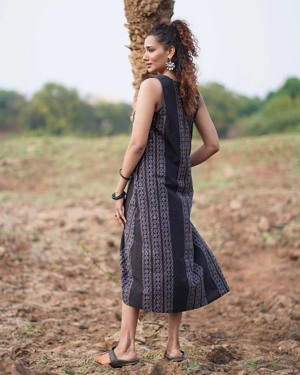 Floating Poems Blockprinted Cotton Dress-WWB - Image 6