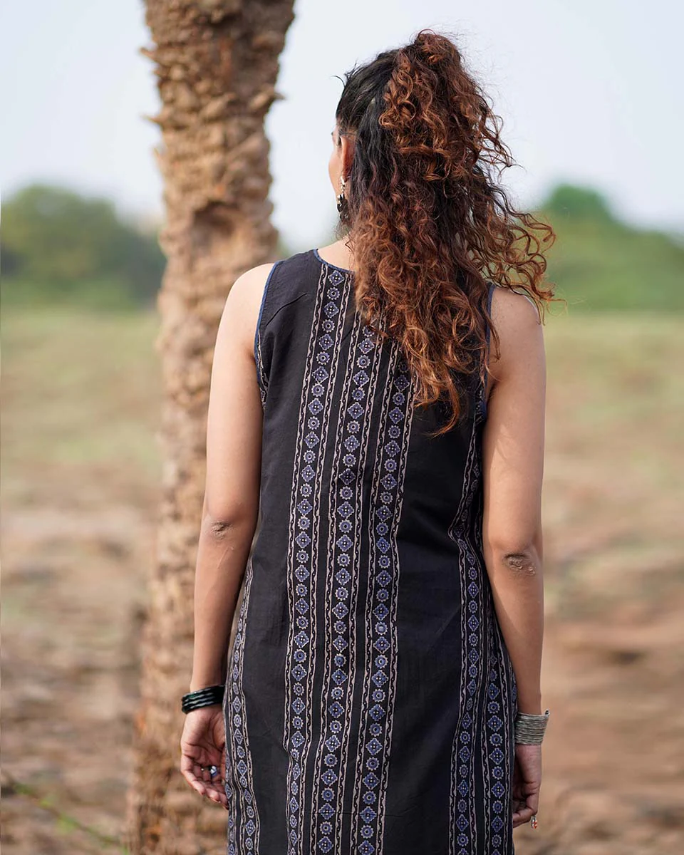 Floating Poems Blockprinted Cotton Dress-WWB - Image 8