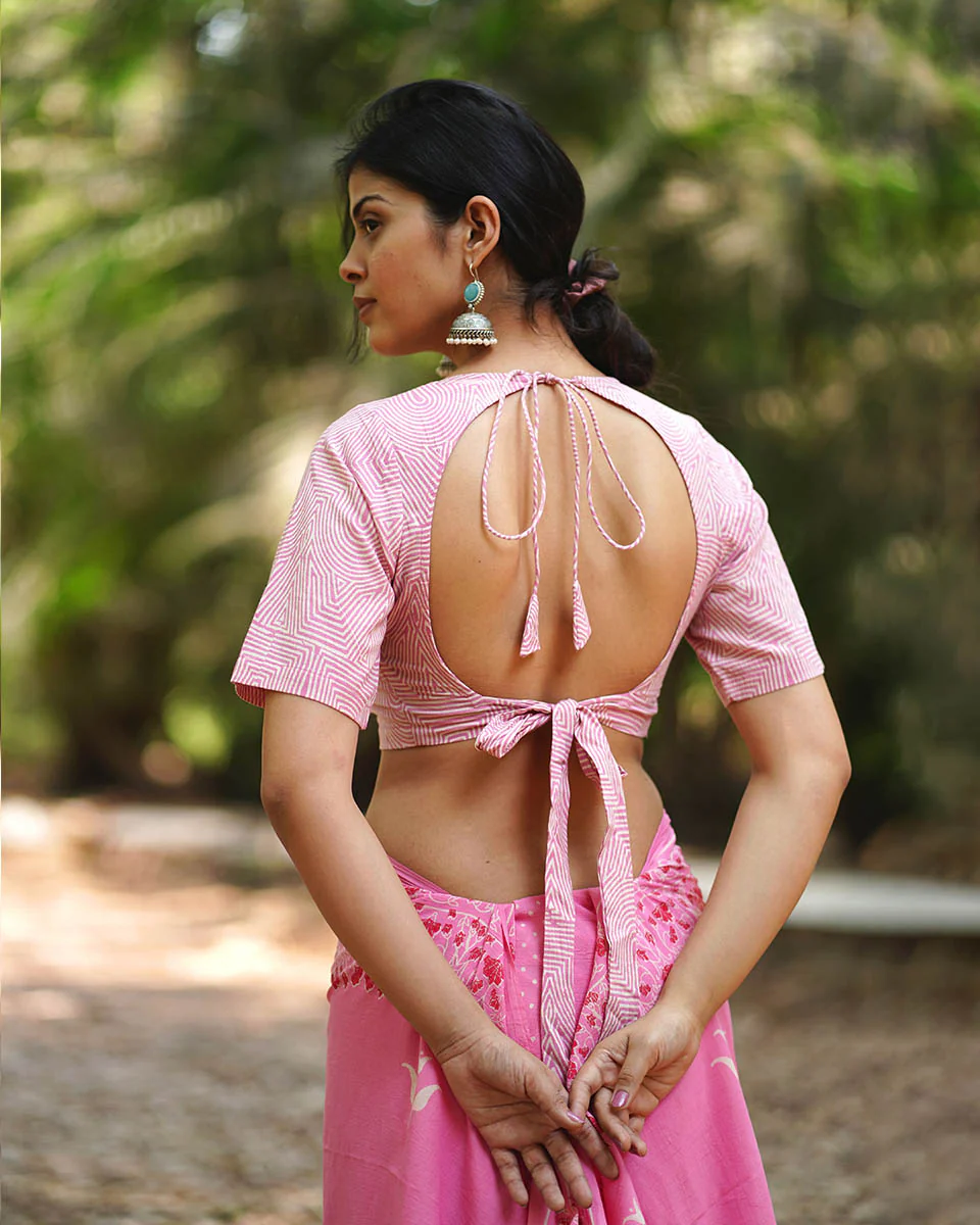 Gardeniaâ€™s Glow Blush Pink Handblock Printed Blouse - MMG - Image 4