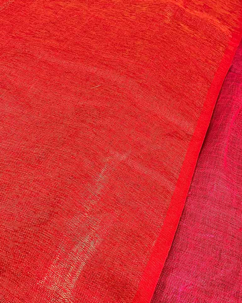 Glow On Red Handwoven Linen Saree - TARA - Image 12