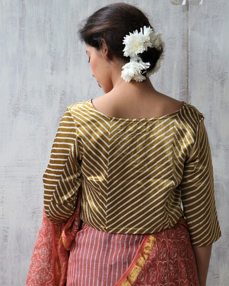 Gold Blockprint Mashru Silk Blouse - Anant - Image 2
