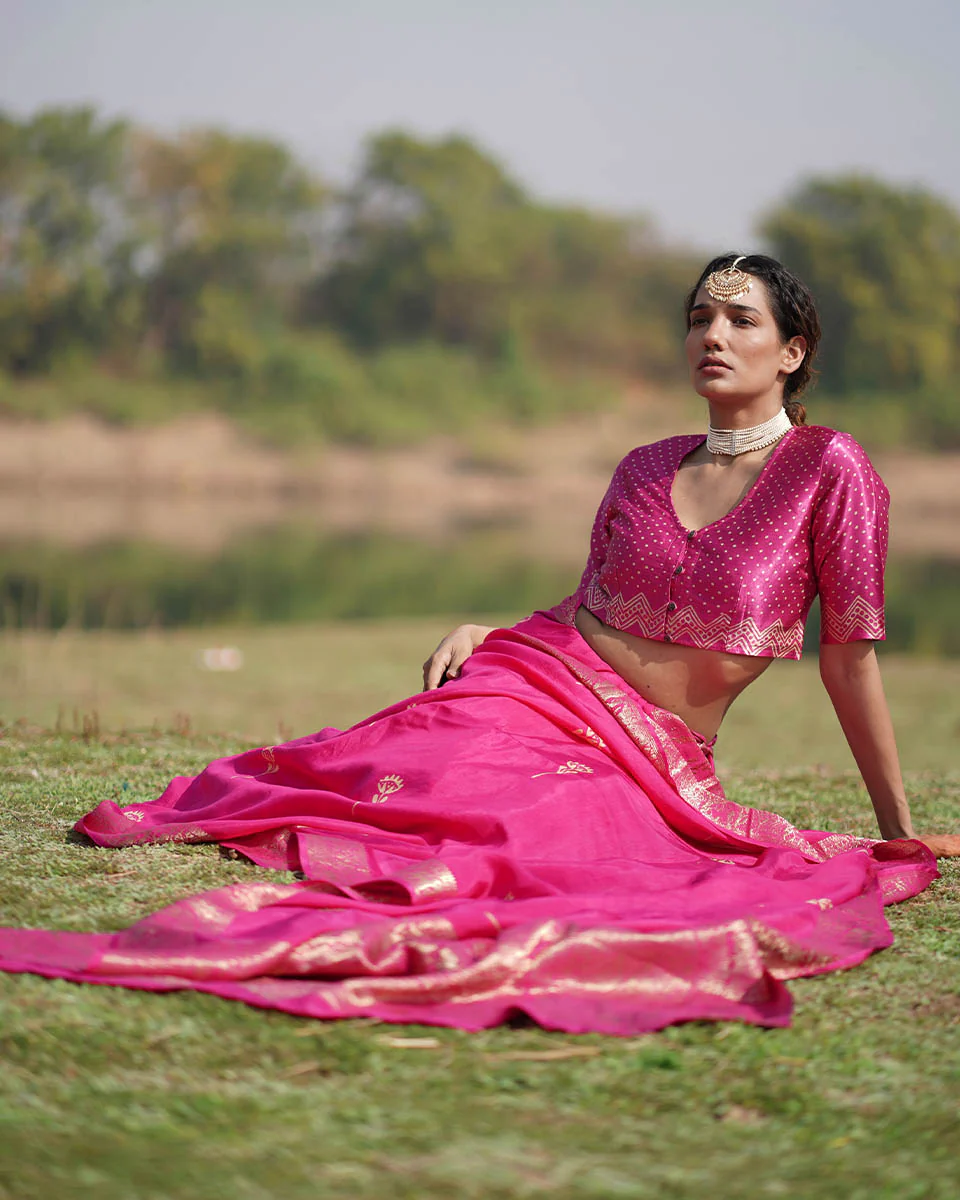 Gopi Blockprinted Mashru Silk Blouse - RB - Image 3