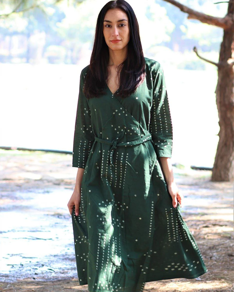 Green Angarakha Blockprinted Cotton Dress - Image 2
