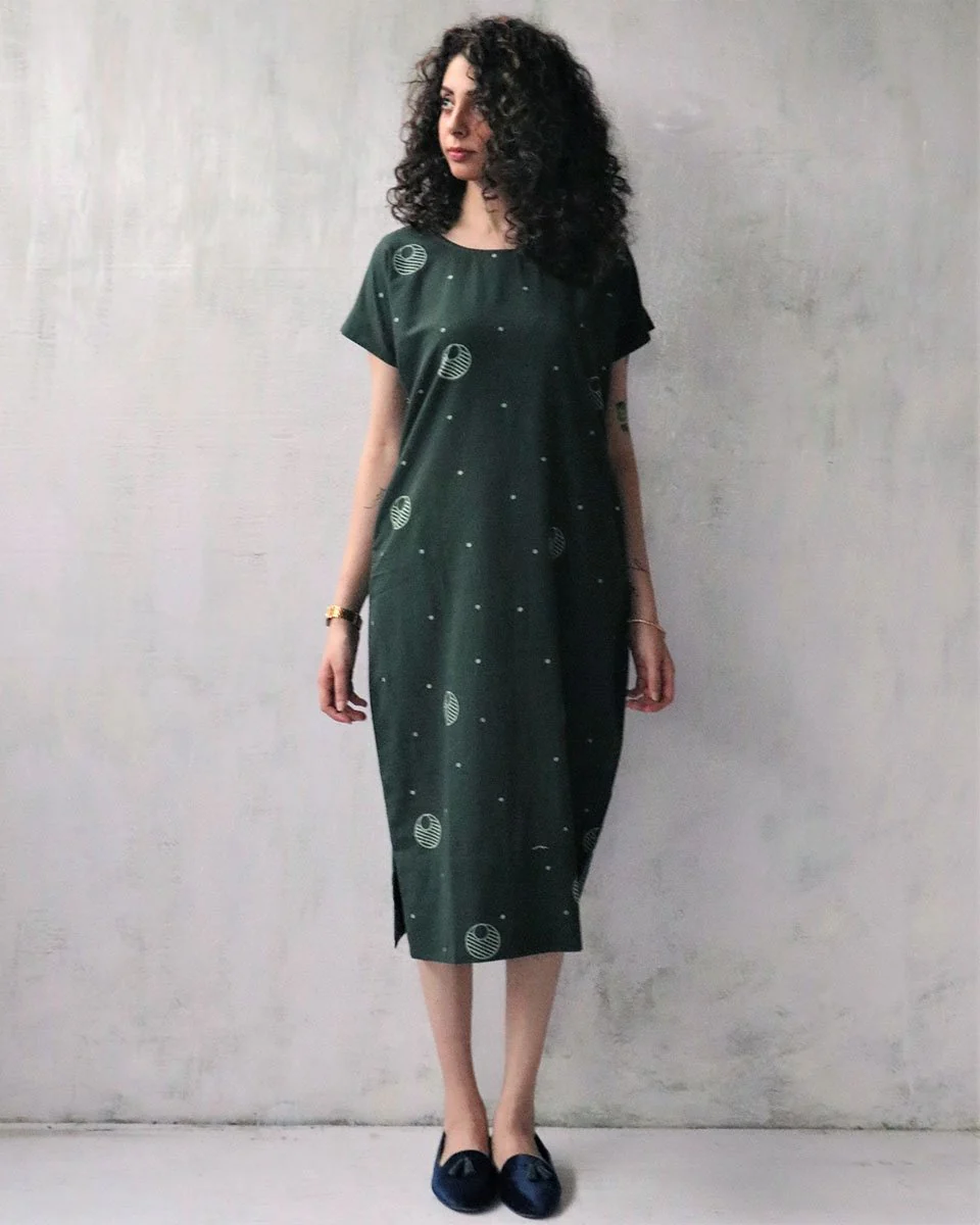 Green Blockprinted Cotton Dress