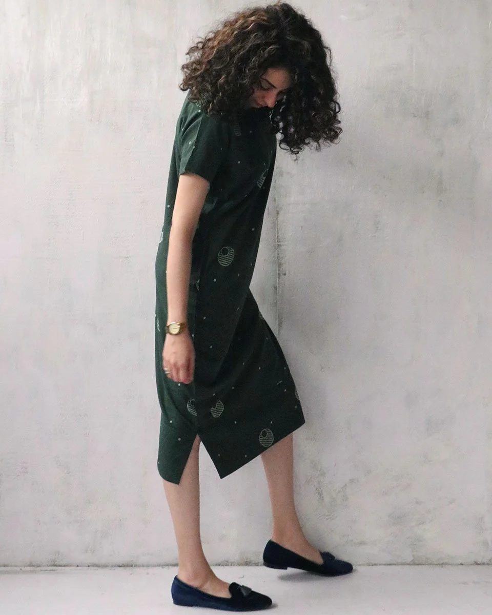Green Blockprinted Cotton Dress - Image 2