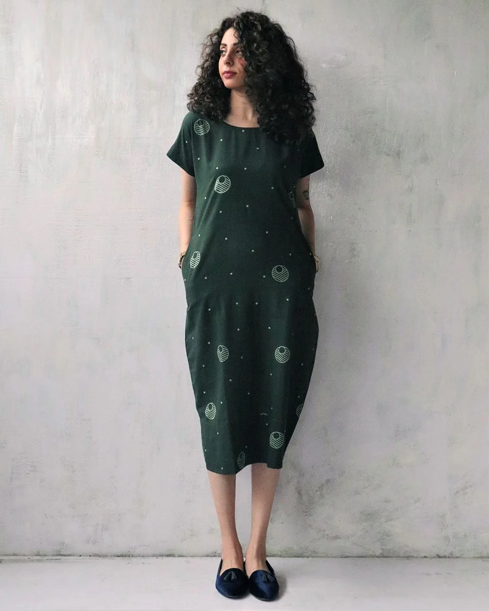 Green Blockprinted Cotton Dress - Image 5
