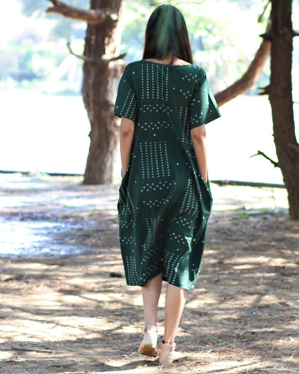 Green Blockprinted Cotton Dress - Image 4