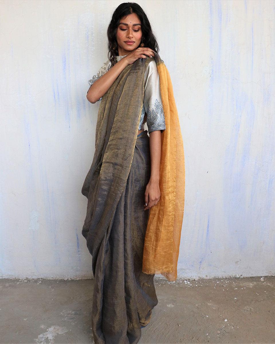 Vidhu Handwoven Linen Saree-Melting Moon - Image 6