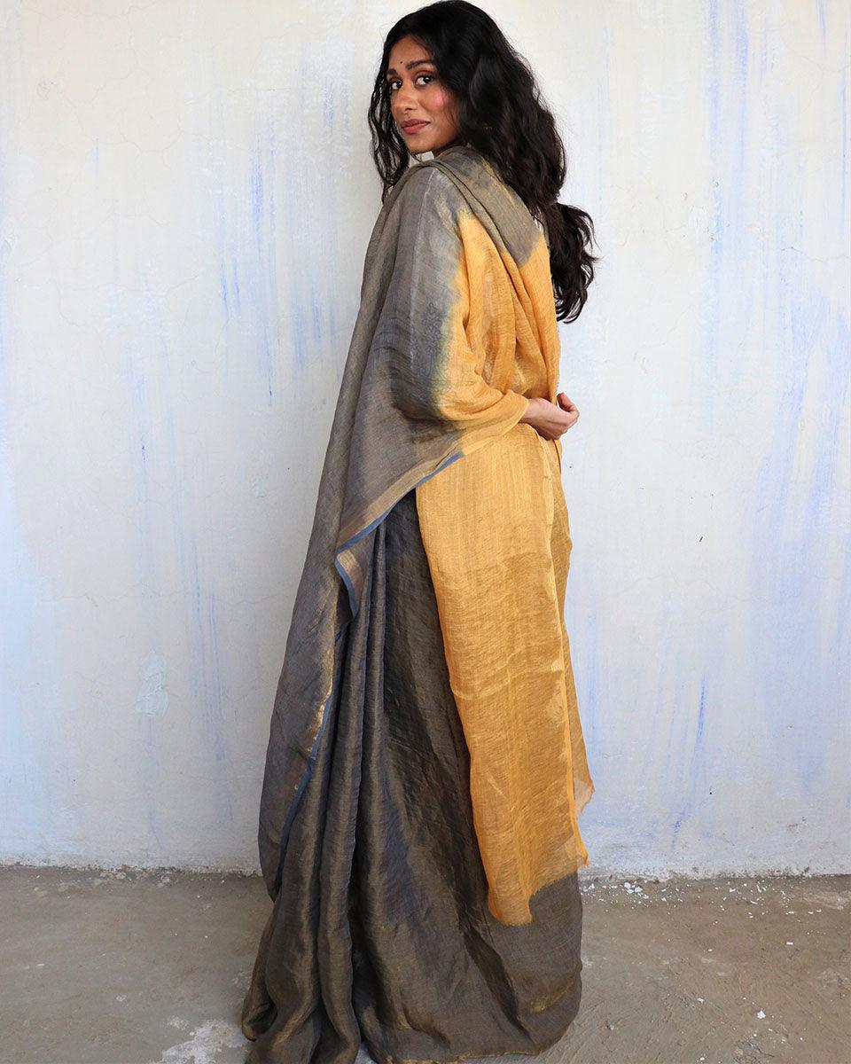 Vidhu Handwoven Linen Saree-Melting Moon - Image 7
