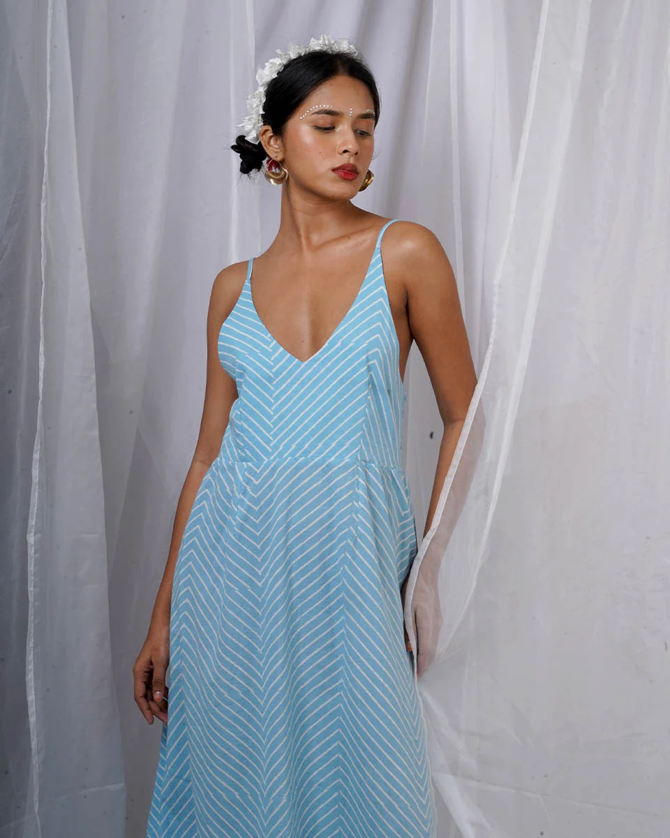Gudiya Blue Hand Block Printed Dress-BAD - Image 4