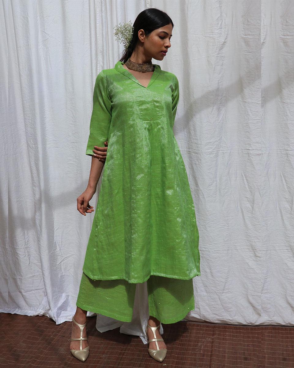 Harita Handwoven Cotton Zari Kurta Set - Zari - Image 10